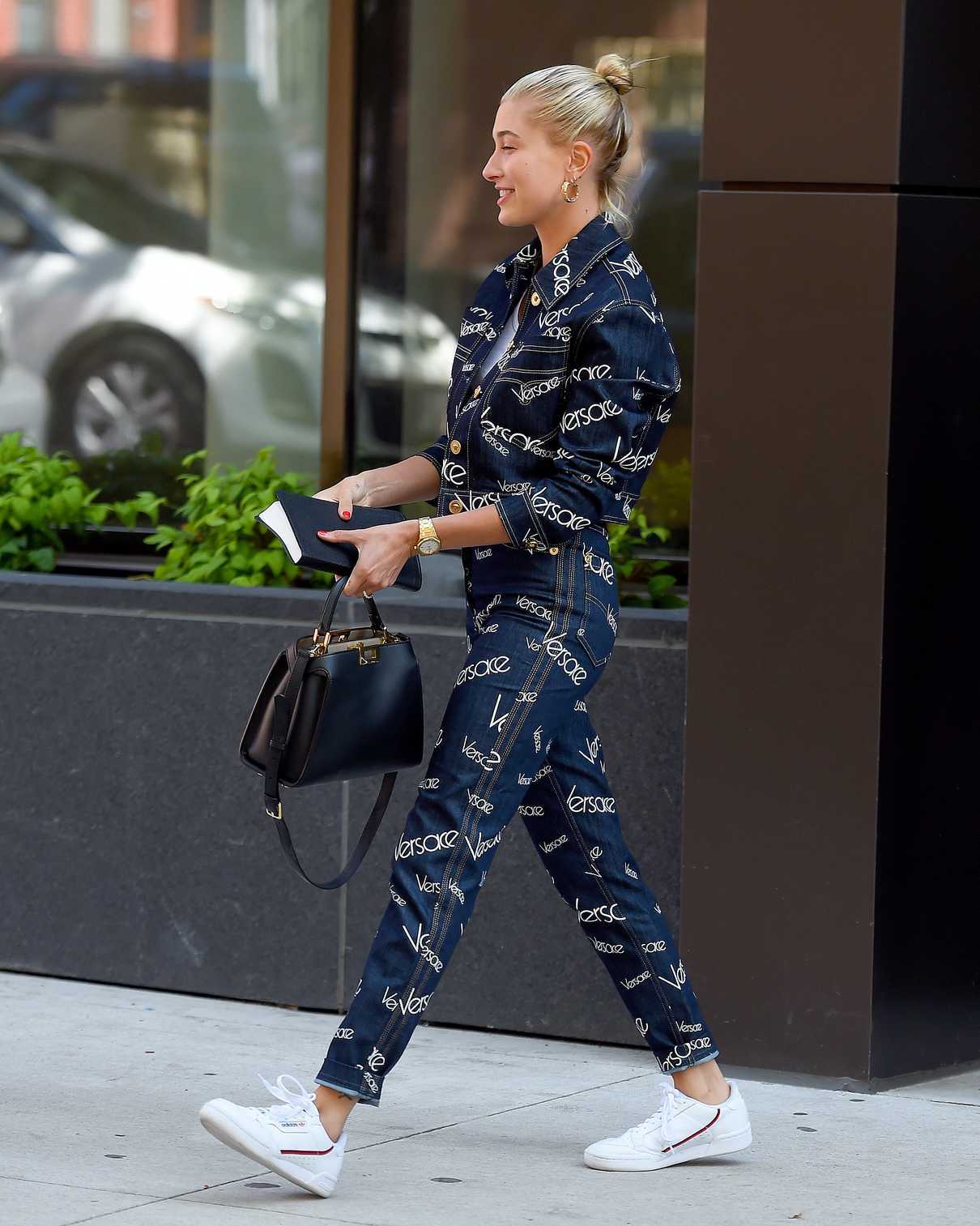 Hailey Baldwin Wears a Versace Outfit in Brooklyn, New York 07/05/2018-5
