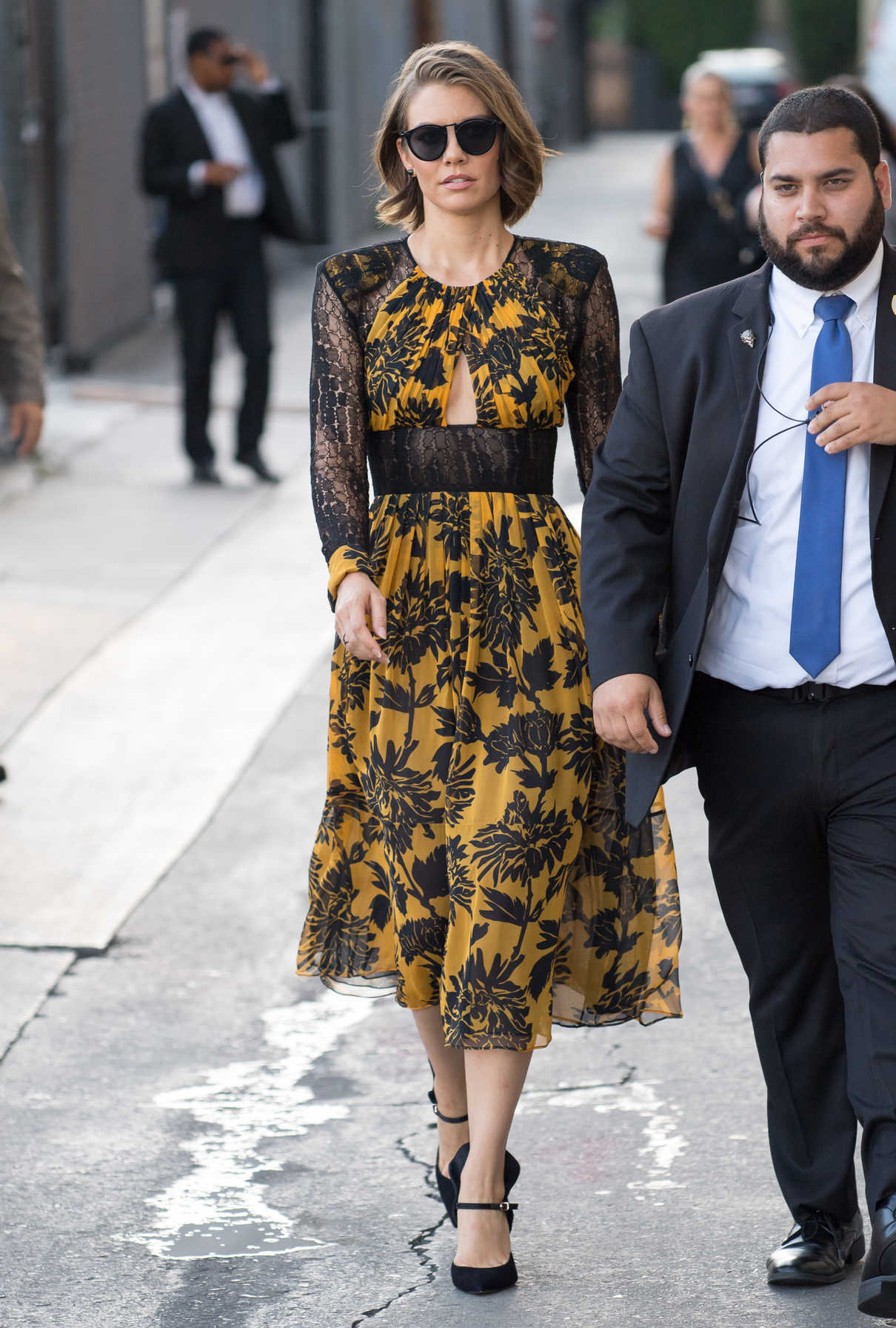 Lauren Cohan in a Floral Dress