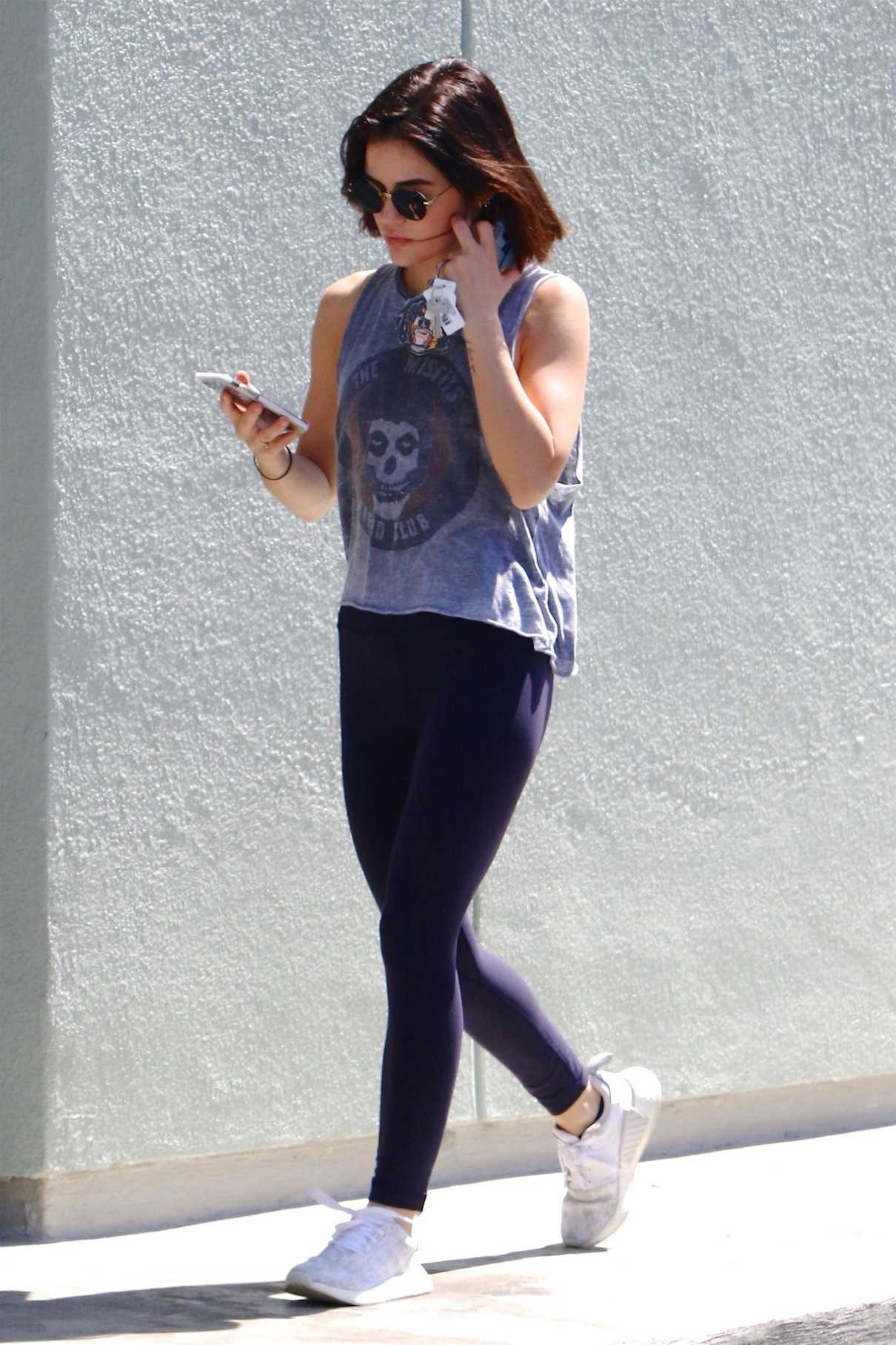 Lucy Hale in a Gray Tank Top