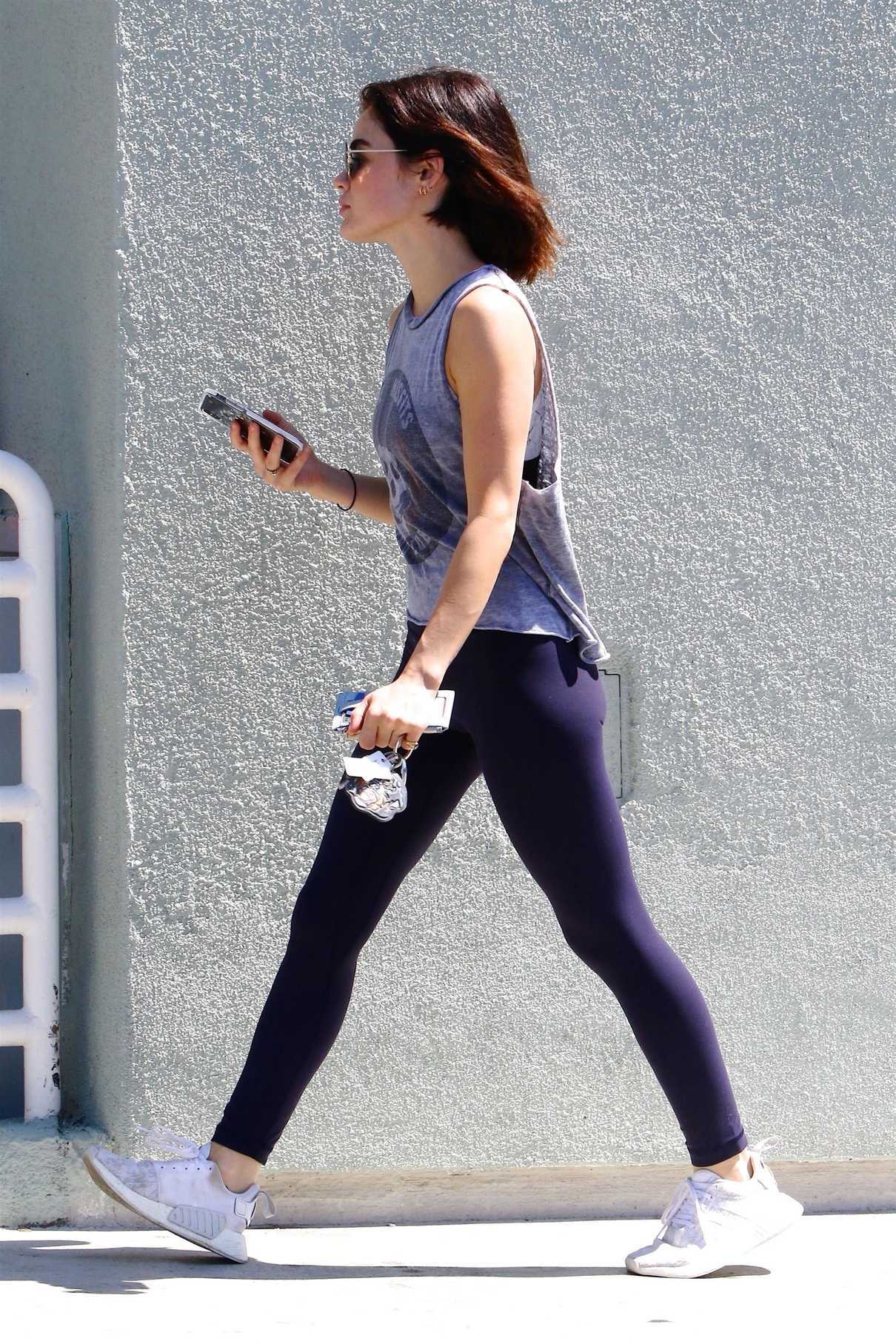 Lucy Hale in a Gray Tank Top