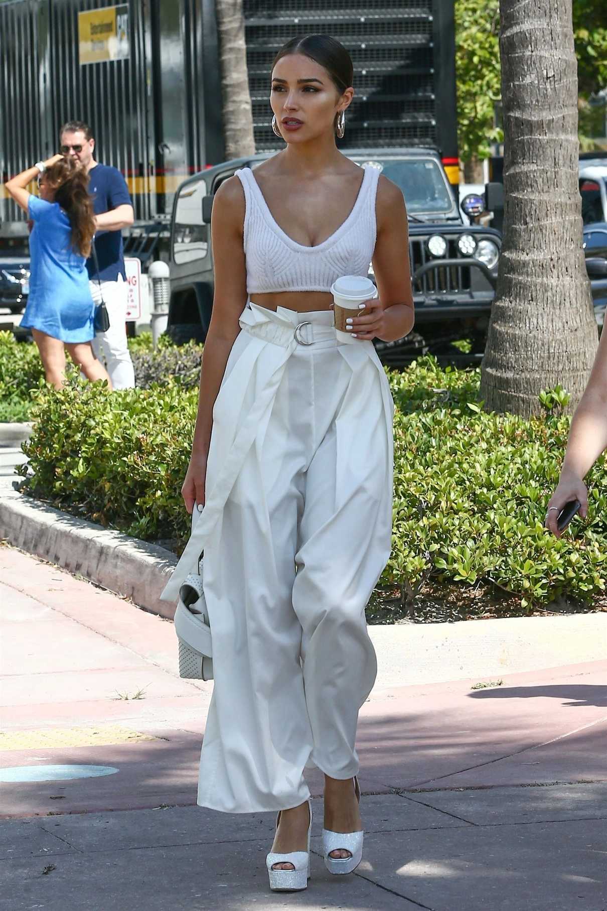 Olivia Culpo Wears All White Out in Miami 07/15/2018-3