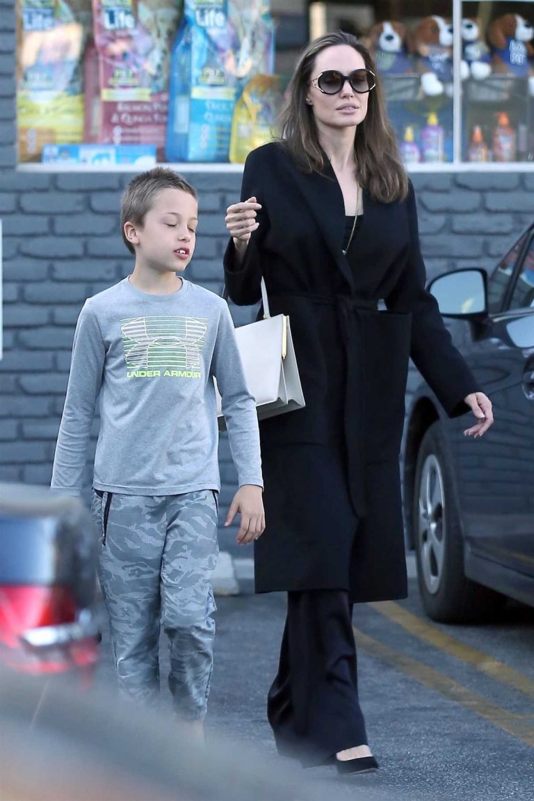 Angelina Jolie in a Black Coat Goes Shopping in Los Feliz 08/15/2018-4 ...