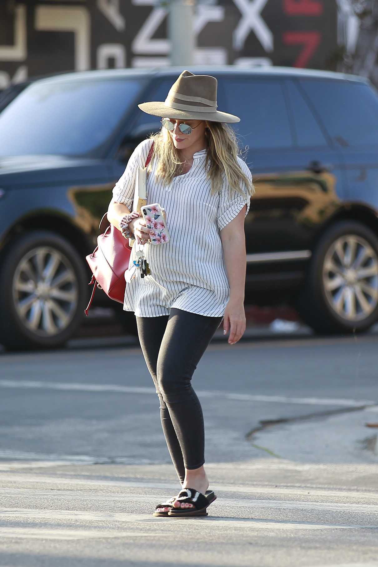 Hilary Duff in a Beige Hat