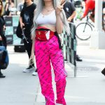 Kim Petras in a Pink Opening Ceremony Track Pants Arrives at Build Series in New York City 08/16/2018