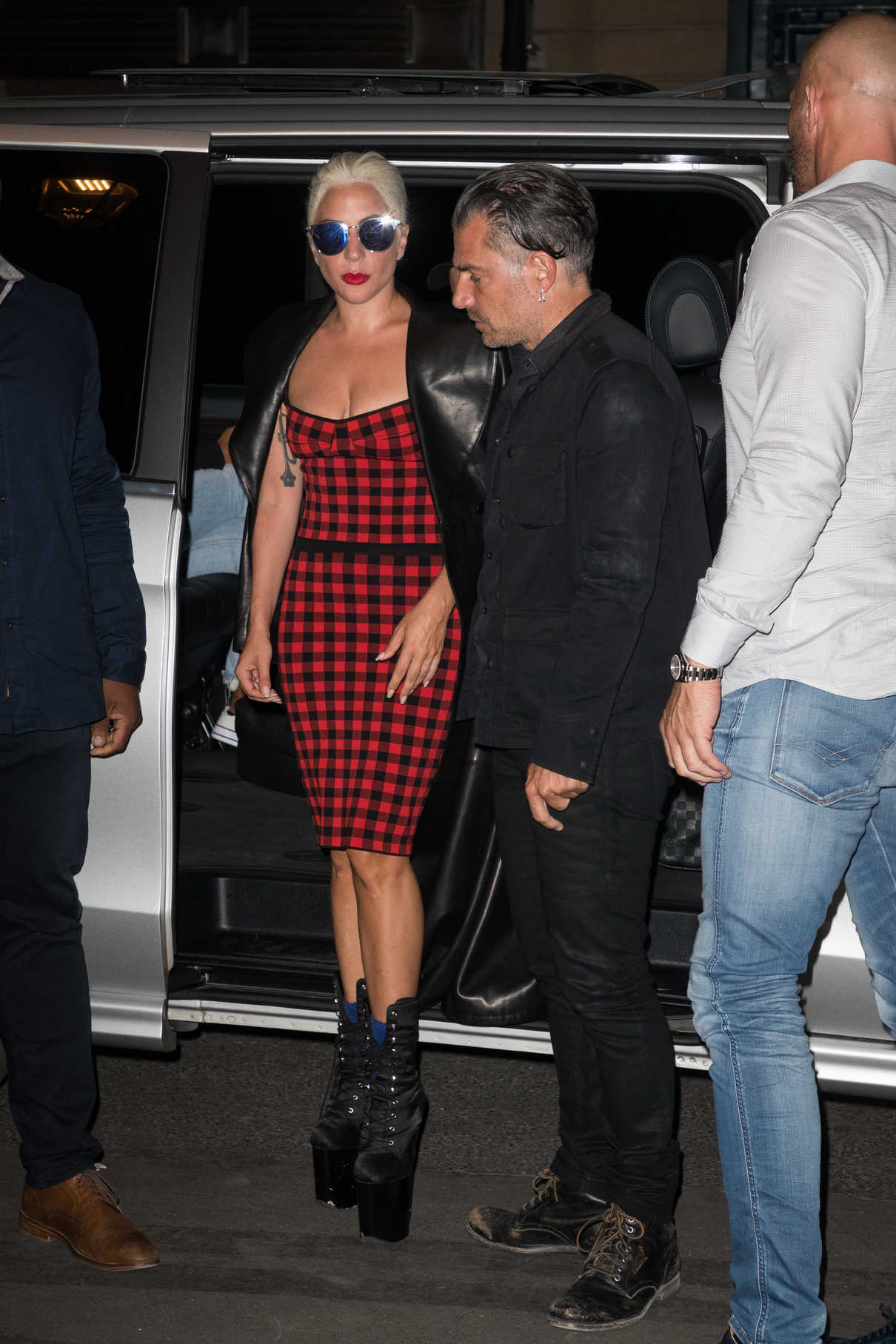 Lady Gaga in a Plaid Dress