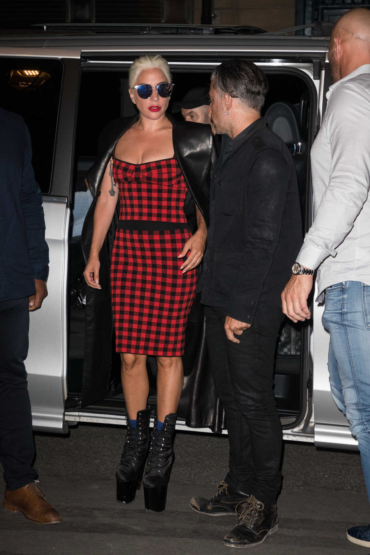 Lady Gaga in a Plaid Dress