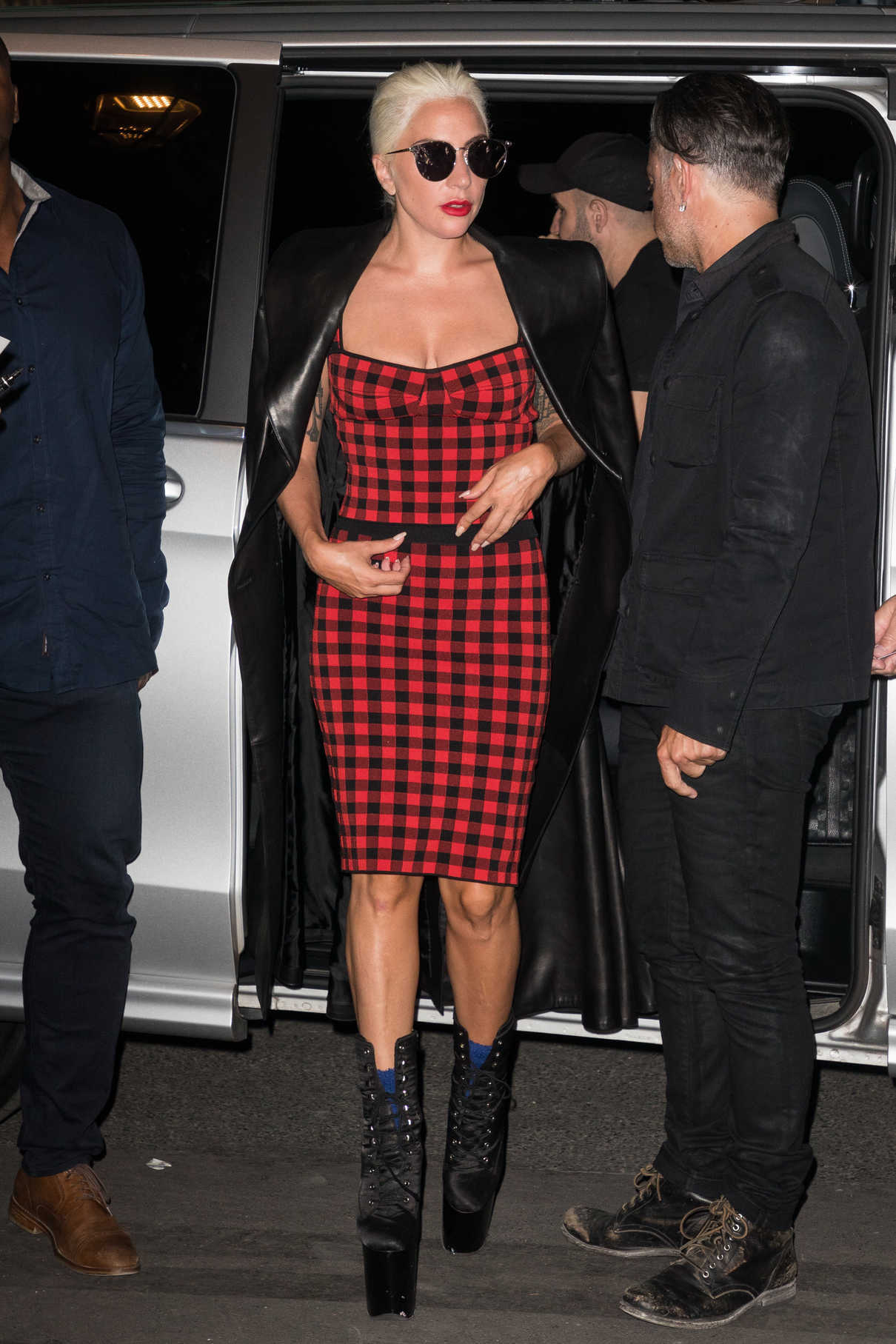 Lady Gaga in a Plaid Dress