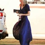 Laura Vandervoort in a Blue Polka Dot Dress Was Seen Out in Los Angeles 08/27/2018