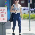 Milla Jovovich in a Navy Under Armour Pants Leaves Her Workout Session in Hollywood 08/22/2018