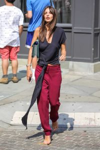 Emily Ratajkowski in a Red Pants