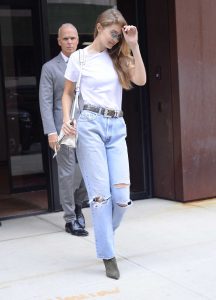 Gigi Hadid in a Blue Ripped Jeans