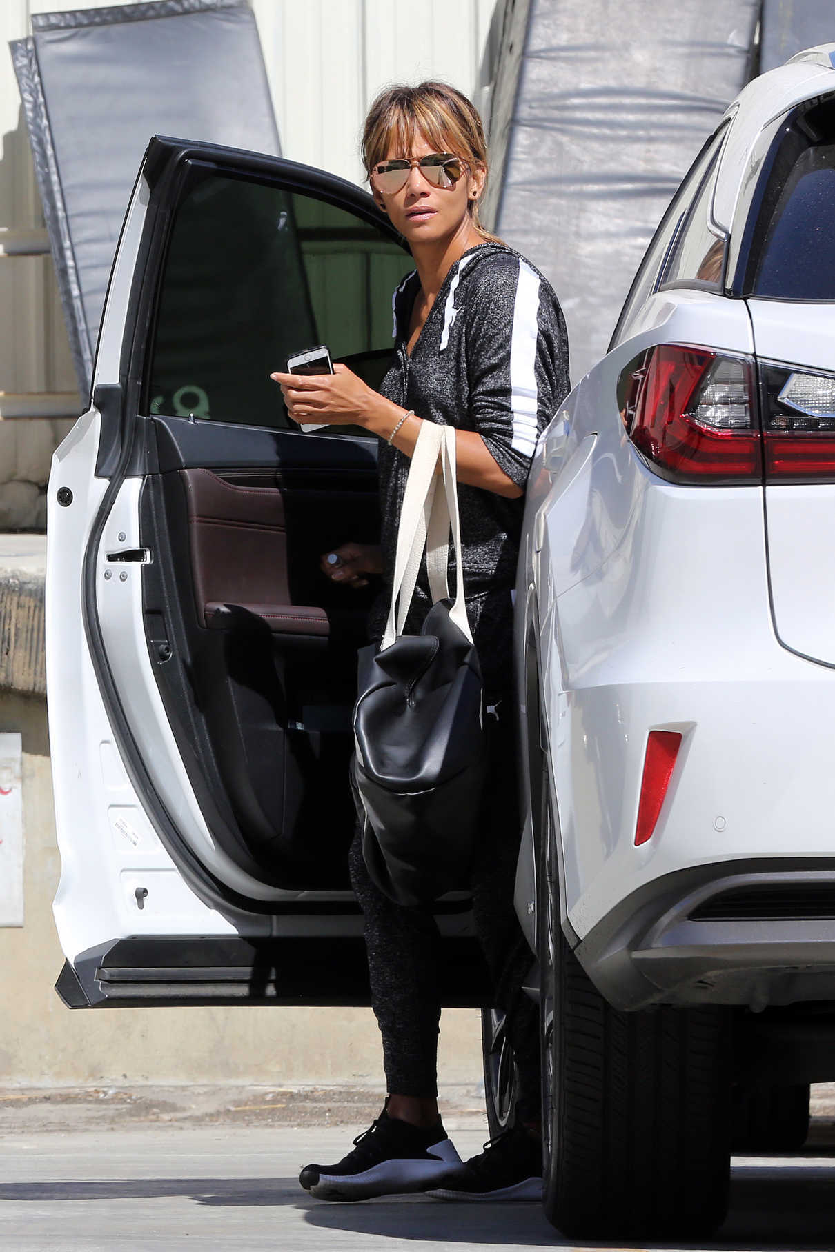Halle Berry in a Gray Jogging Suit