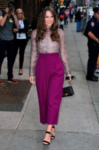 Keira Knightley in a Lilac Trousers