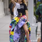 Martha Hunt in a Black and White Versace T-Shirt Does a Photoshoot on Madison Avenue in New York City 09/08/2018