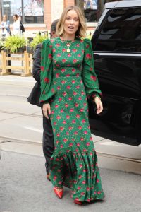 Olivia Wilde in a Long Floral Green Dress