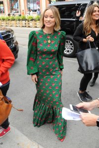 Olivia Wilde in a Long Floral Green Dress