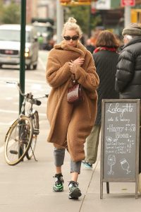 Elsa Hosk in a Beige Fur Coat