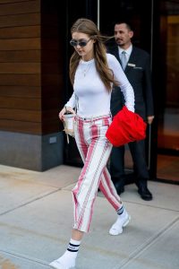 Gigi Hadid in a Striped Trousers