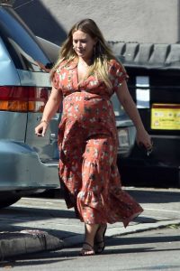 Hilary Duff in a Long Floral Dress