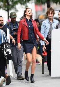 Josephine Skriver in a Red Jacket