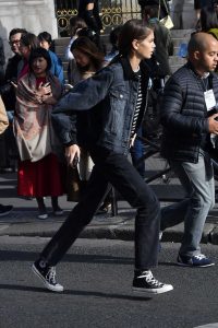 Kaia Gerber in a Black Denim Jacket