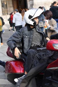 Kaia Gerber in a Black Denim Jacket