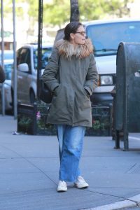 Katie Holmes in a Gray Parka
