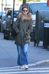Katie Holmes in a Gray Parka