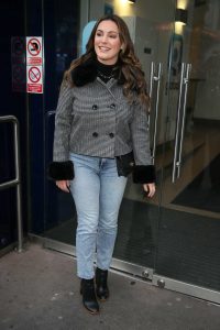 Kelly Brook in a Short Gray Coat