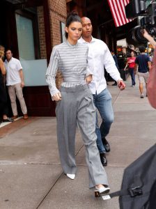 Kendall Jenner in a Gray Trousers