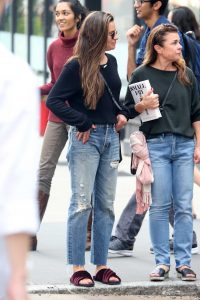 Lea Michele in a Blue Ripped Jeans