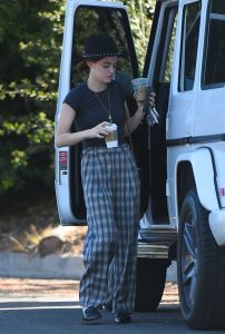 Lucy Hale in a Gray Plaid Trousers