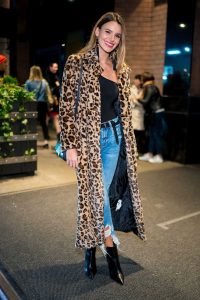 Madison Reed in an Animal Print Faux Fur Coat