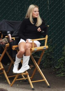 Margot Robbie in a Short White Skirt on the Set of Once Upon a Time in Hollywood in Los Angeles 10/14/2018