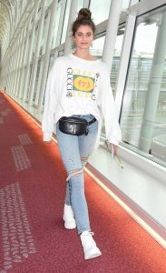 Taylor Hill in a White Gucci Sweatshirt