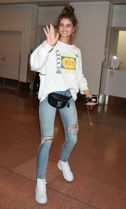 Taylor Hill in a White Gucci Sweatshirt