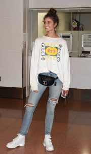 Taylor Hill in a White Gucci Sweatshirt