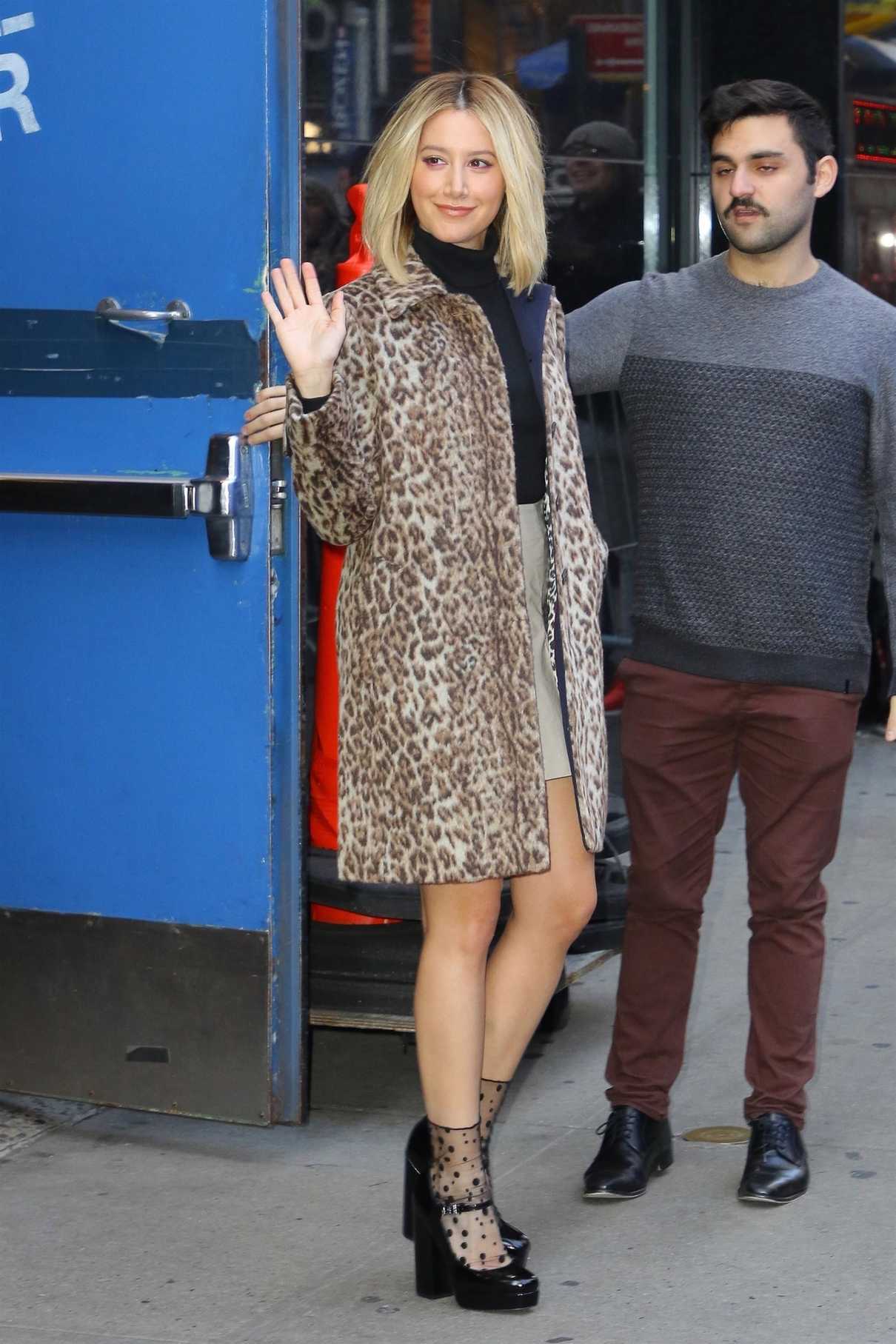 Ashley Tisdale in a Leopard Print Fur Coat
