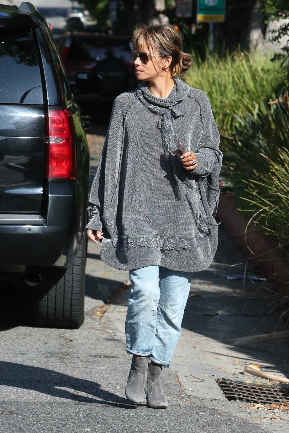 Halle Berry in a Gray Cardigan