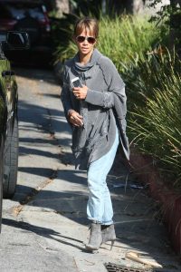 Halle Berry in a Gray Cardigan