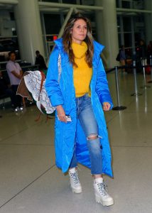 Heidi Klum in a Blue Down-Padded Coat