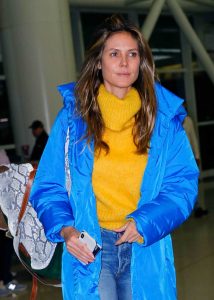 Heidi Klum in a Blue Down-Padded Coat