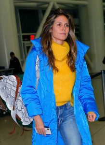 Heidi Klum in a Blue Down-Padded Coat