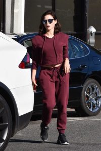 Jenna Dewan in a Burgundy Jogging Suit