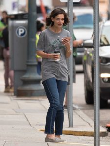 Katie Holmes in a Gray T-Shirt