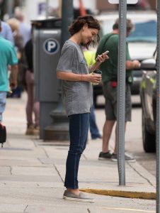 Katie Holmes in a Gray T-Shirt