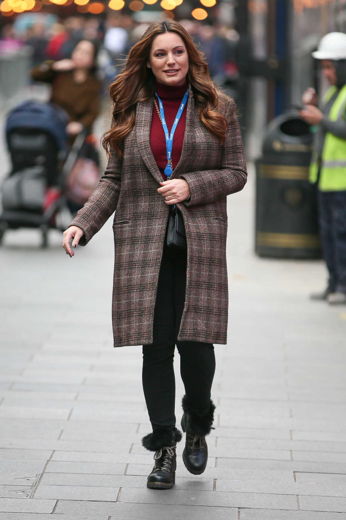 Kelly Brook in a Plaid Coat