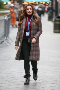 Kelly Brook in a Plaid Coat