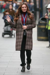 Kelly Brook in a Plaid Coat