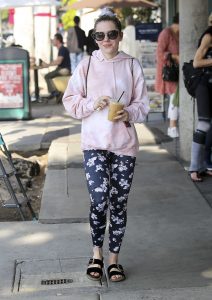 Kiernan Shipka in a Black Floral Leggings